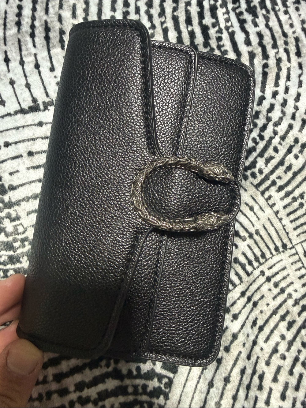 Black Leather Snake Buckle Wallet - Women Accessories